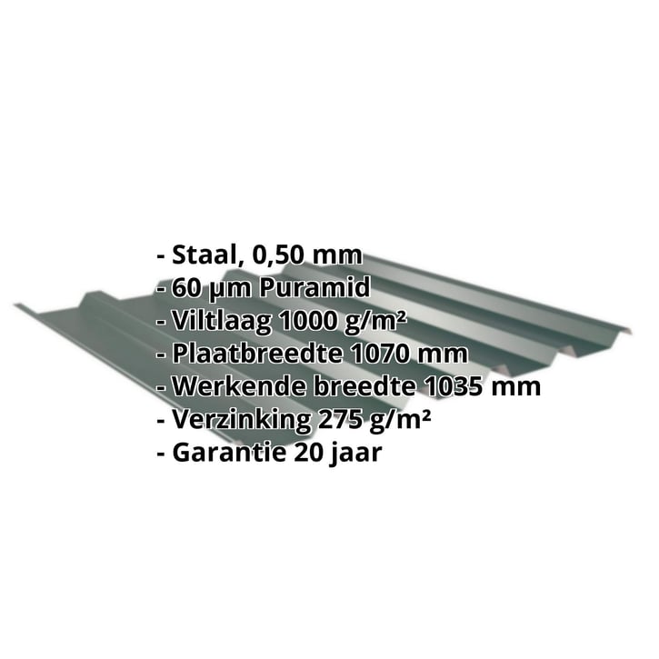 Damwandplaat 35/207 | Dak | Anti-Drup 1000 g/m² | Staal 0,50 mm | 60 µm Puramid | 6005 - Mosgroen #2