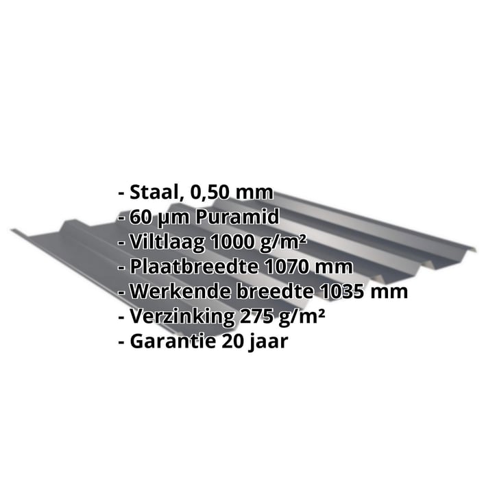Damwandplaat 35/207 | Dak | Anti-Drup 1000 g/m² | Staal 0,50 mm | 60 µm Puramid | 7016 - Antracietgrijs #2