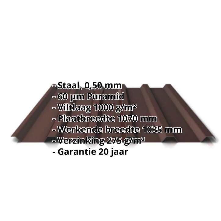 Damwandplaat 35/207 | Dak | Anti-Drup 1000 g/m² | Staal 0,50 mm | 60 µm Puramid | 8017 - Chocoladebruin #2