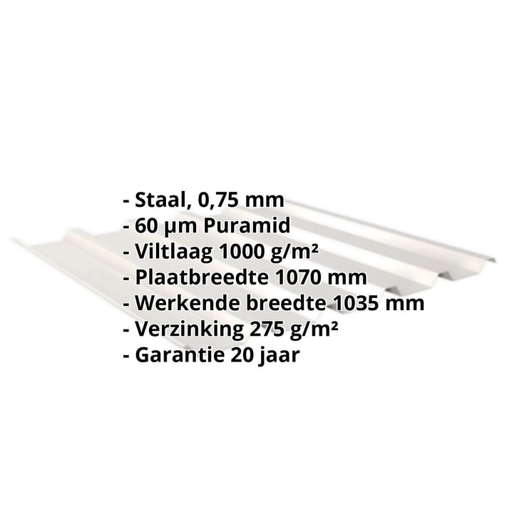 Damwandplaat 35/207 | Dak | Anti-Drup 1000 g/m² | Staal 0,75 mm | 60 µm Puramid | 9002 - Grijswit #2