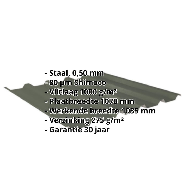 Damwandplaat 35/207 | Dak | Anti-Drup 1000 g/m² | Staal 0,50 mm | 80 µm Shimoco | 6020 - Chroomoxydegroen #2