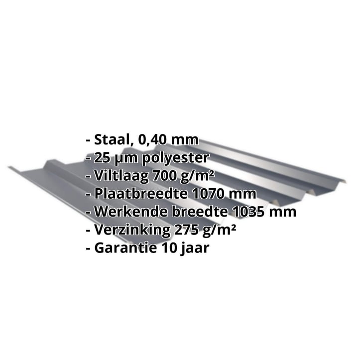 Damwandplaat 35/207 | Dak | Anti-Drup 700 g/m² | Restpartij Staal 0,40 mm | 25 µm Polyester | 7016 - Antracietgrijs Damwandplaat 35/207 | Dak | Anti-Drup 700 g/m² | Restpartij | Staal 0,40 mm | 25 µm Polyester | 7016 - Antracietgrijs #2