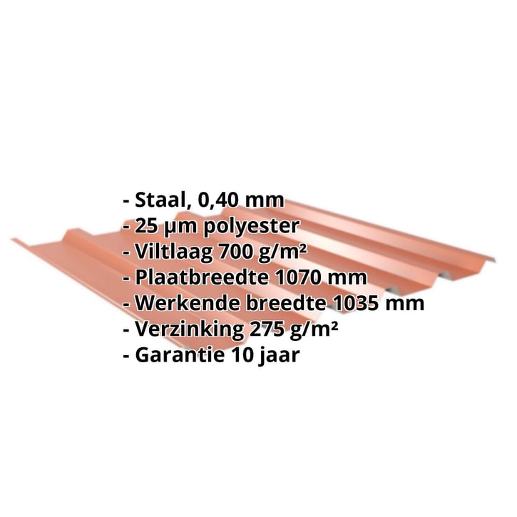 Damwandplaat 35/207 | Dak | Anti-Drup 700 g/m² | Restpartij Staal 0,40 mm | 25 µm Polyester | 8004 - Koperbruin Damwandplaat 35/207 | Dak | Anti-Drup 700 g/m² | Restpartij | Staal 0,40 mm | 25 µm Polyester | 8004 - Koperbruin #2
