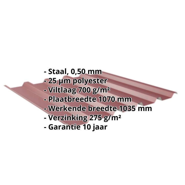 Damwandplaat 35/207 | Dak | Anti-Drup 700 g/m² Staal 0,50 mm | 25 µm Polyester | 3005 - Wijnrood Damwandplaat 35/207 | Dak | Anti-Drup 700 g/m² | Staal 0,50 mm | 25 µm Polyester | 3005 - Wijnrood #2