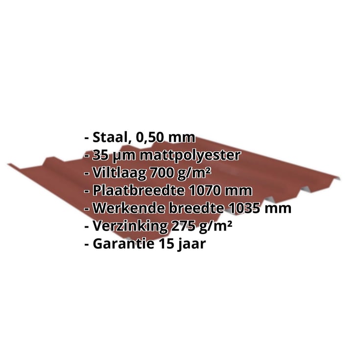 Damwandplaat 35/207 | Dak | Anti-Drup 700 g/m² | Staal 0,50 mm | 35 µm Mattpolyester | 29 - Rood #2