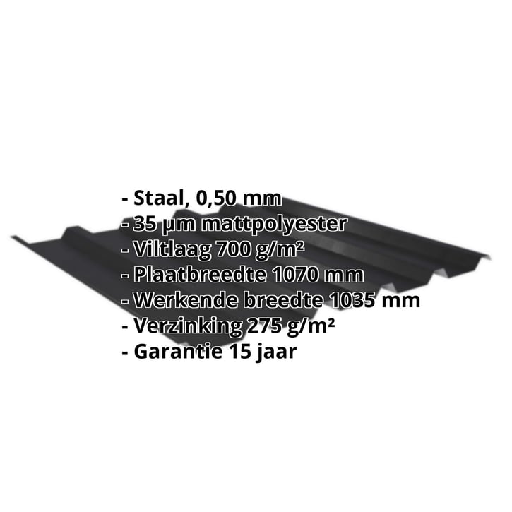 Damwandplaat 35/207 | Dak | Anti-Drup 700 g/m² Staal 0,50 mm | 35 µm Mattpolyester | 33 - Zwart Damwandplaat 35/207 | Dak | Anti-Drup 700 g/m² | Staal 0,50 mm | 35 µm Mattpolyester | 33 - Zwart #2