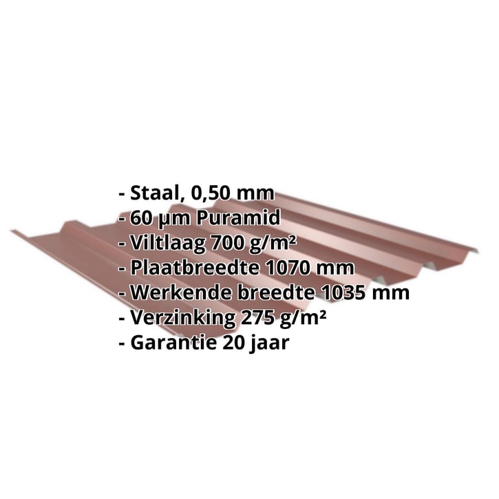 Damwandplaat 35/207 | Dak | Anti-Drup 700 g/m² | Staal 0,50 mm | 60 µm Puramid | 8012 - Roodbruin #2