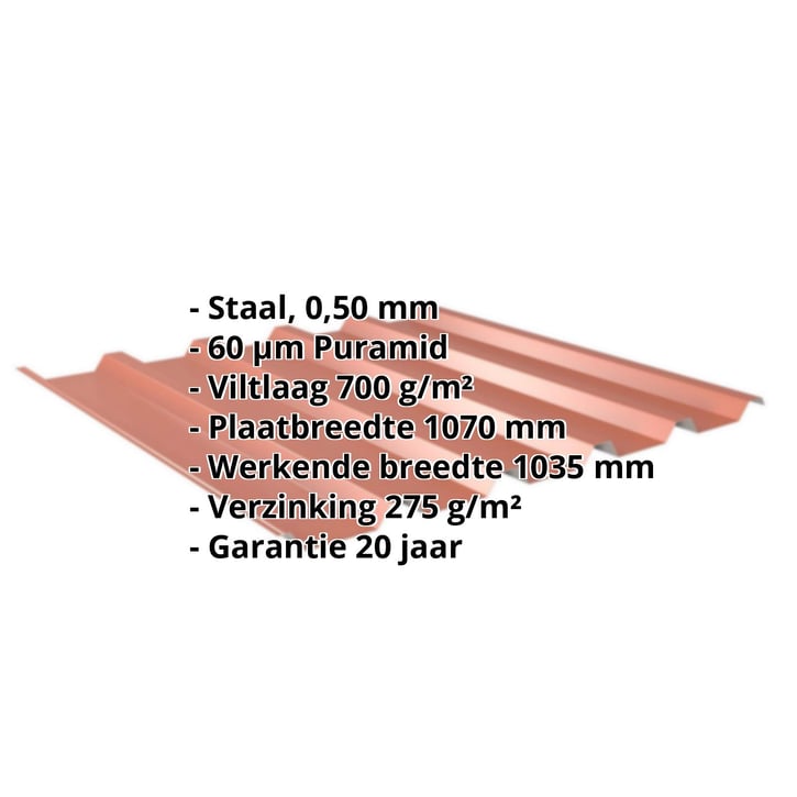 Damwandplaat 35/207 | Dak | Anti-Drup 700 g/m² Staal 0,50 mm | 60 µm Puramid | 8004 - Koperbruin Damwandplaat 35/207 | Dak | Anti-Drup 700 g/m² | Staal 0,50 mm | 60 µm Puramid | 8004 - Koperbruin #2
