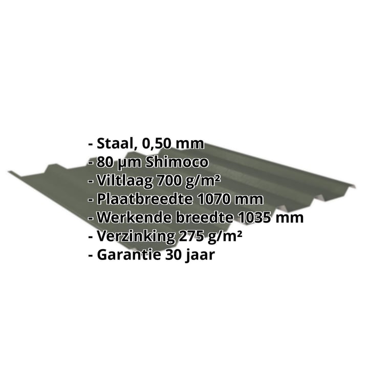Damwandplaat 35/207 | Dak | Anti-Drup 700 g/m² | Staal 0,50 mm | 80 µm Shimoco | 6020 - Chroomoxydegroen #2
