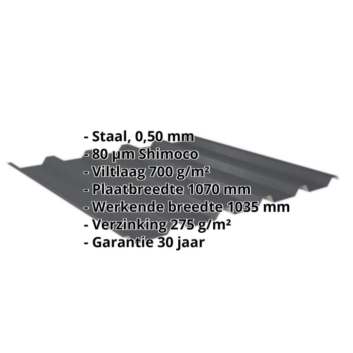 Damwandplaat 35/207 | Dak | Anti-Drup 700 g/m² Staal 0,50 mm | 80 µm Shimoco | 7016 - Antracietgrijs Damwandplaat 35/207 | Dak | Anti-Drup 700 g/m² | Staal 0,50 mm | 80 µm Shimoco | 7016 - Antracietgrijs #2
