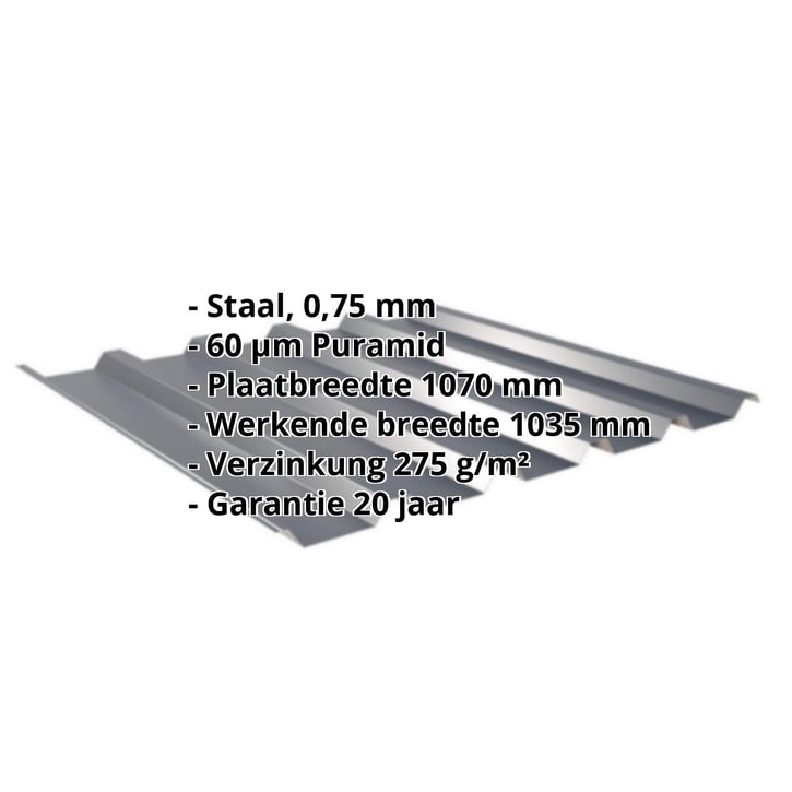 Damwandplaat 35/207 | Dak Staal 0,75 mm | 60 µm Puramid | 7016 - Antracietgrijs Damwandplaat 35/207 | Dak | Staal 0,75 mm | 60 µm Puramid | 7016 - Antracietgrijs #2