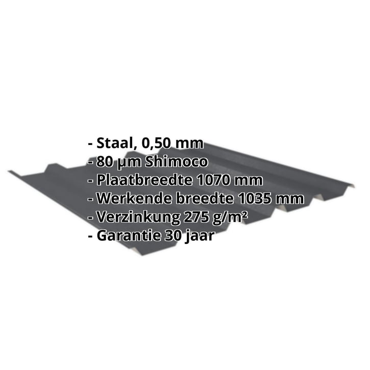 Damwandplaat 35/207 | Dak Staal 0,50 mm | 80 µm Shimoco | 7016 - Antracietgrijs Damwandplaat 35/207 | Dak | Staal 0,50 mm | 80 µm Shimoco | 7016 - Antracietgrijs #2