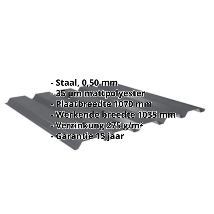 Damwandplaat 35/207 | Gevel | Staal 0,50 mm | 35 µm Mattpolyester | 23 - Donkergrijs #2