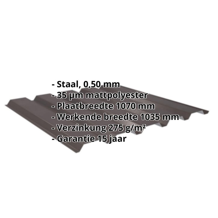 Damwandplaat 35/207 | Gevel | Staal 0,50 mm | 35 µm Mattpolyester | 32 - Donkerbruin #2