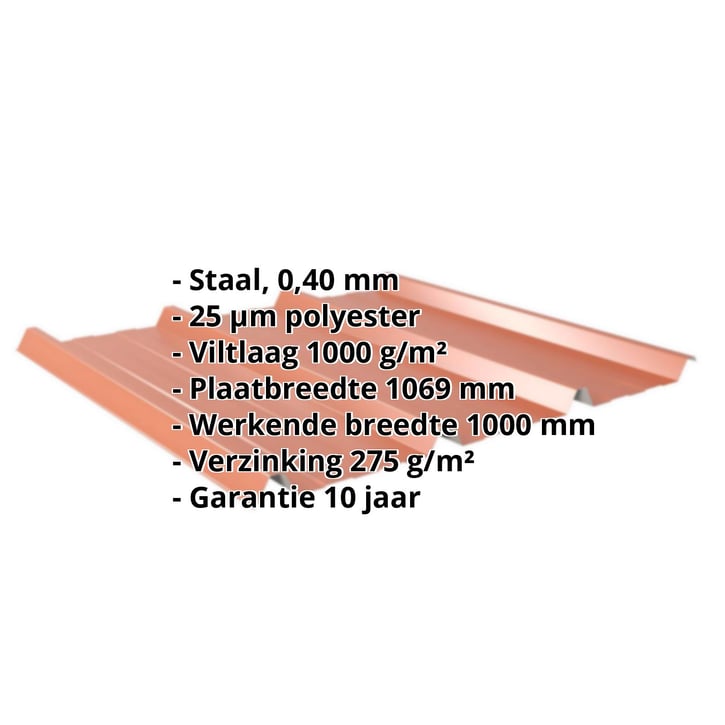 Damwandplaat 45/333 | Dak | Anti-Drup 1000 g/m² | Restpartij | Staal 0,40 mm | 25 µm Polyester | 8004 - Koperbruin #2