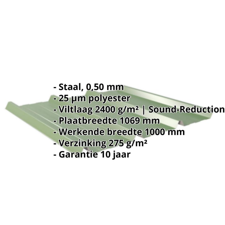 Damwandplaat 45/333 | Dak | Anti-Drup 1000 g/m² | Staal 0,50 mm | 25 µm Polyester | 6011 - Resedagroen #2