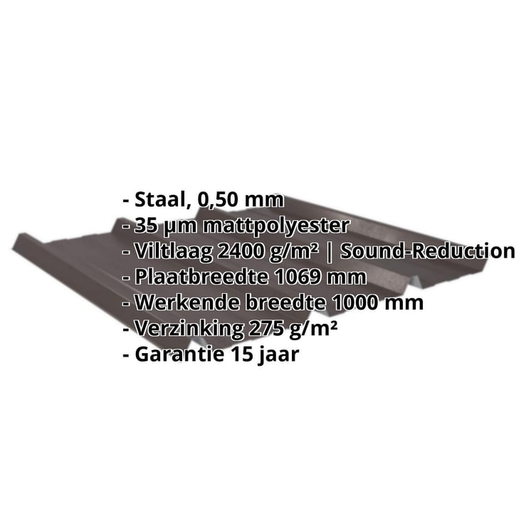 Damwandplaat 45/333 | Dak | Anti-Drup 1000 g/m² | Staal 0,50 mm | 35 µm Mattpolyester | 32 - Donkerbruin #2