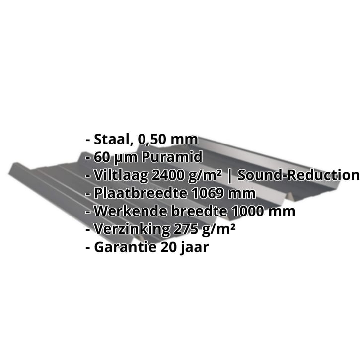 Damwandplaat 45/333 | Dak | Anti-Drup 1000 g/m² | Staal 0,50 mm | 60 µm Puramid | 7016 - Antracietgrijs #2