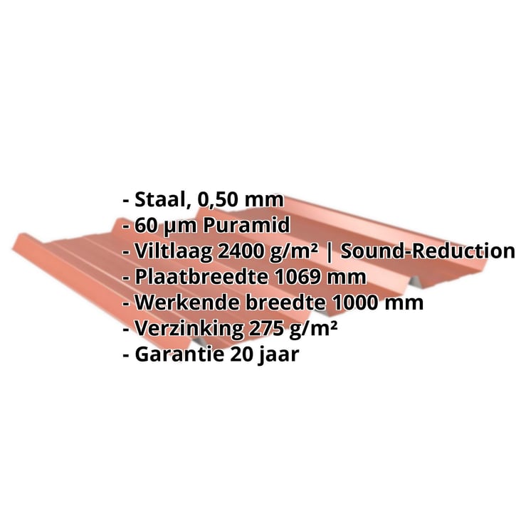 Damwandplaat 45/333 | Dak | Anti-Drup 1000 g/m² | Staal 0,50 mm | 60 µm Puramid | 8004 - Koperbruin #2