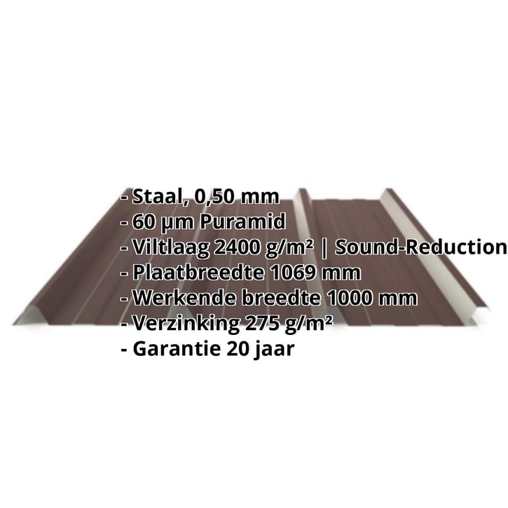 Damwandplaat 45/333 | Dak | Anti-Drup 1000 g/m² | Staal 0,50 mm | 60 µm Puramid | 8017 - Chocoladebruin #2