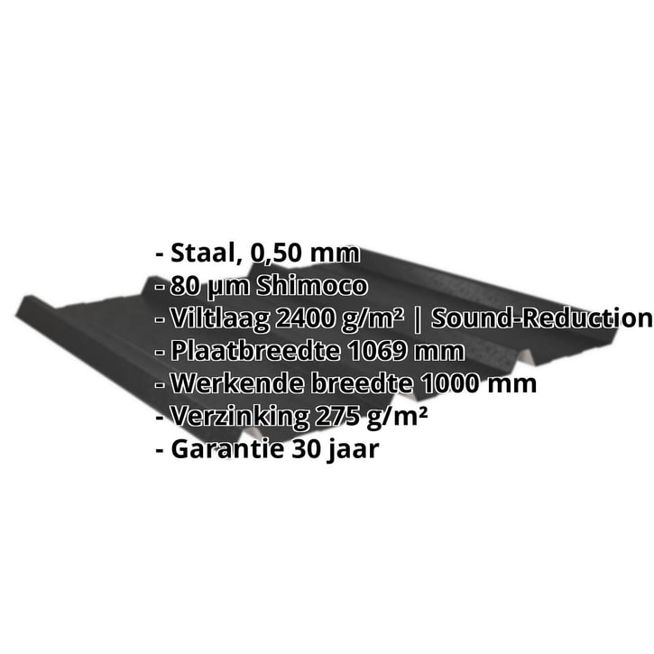 Damwandplaat 45/333 | Dak | Anti-Drup 1000 g/m² | Staal 0,50 mm | 80 µm Shimoco | 9005 - Gitzwart #2