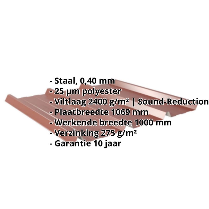 Damwandplaat 45/333 | Dak | Anti-Drup 2400 g/m² | Restpartij | Staal 0,40 mm | 25 µm Polyester | 8012 - Roodbruin #2