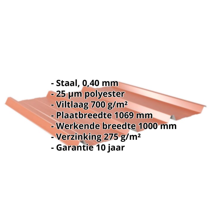 Damwandplaat 45/333 | Dak | Anti-Drup 700 g/m² | Restpartij | Staal 0,40 mm | 25 µm Polyester | 8004 - Koperbruin #2
