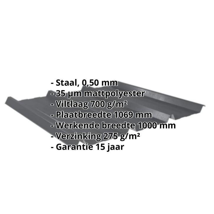 Damwandplaat 45/333 | Dak | Anti-Drup 700 g/m² | Staal 0,50 mm | 35 µm Mattpolyester | 23 - Donkergrijs #2