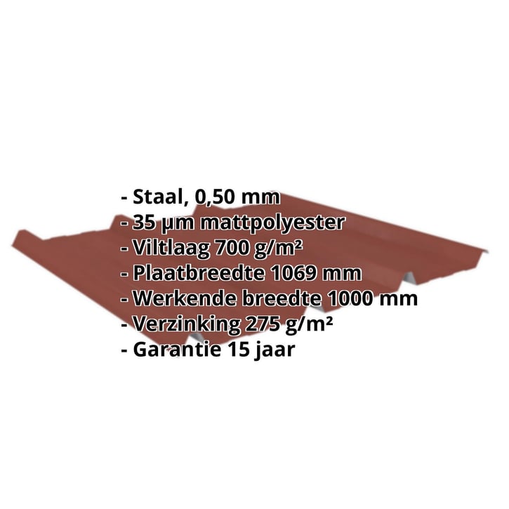 Damwandplaat 45/333 | Dak | Anti-Drup 700 g/m² | Staal 0,50 mm | 35 µm Mattpolyester | 29 - Rood #2