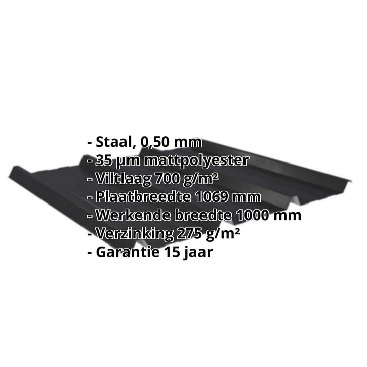 Damwandplaat 45/333 | Dak | Anti-Drup 700 g/m² | Staal 0,50 mm | 35 µm Mattpolyester | 33 - Zwart #2