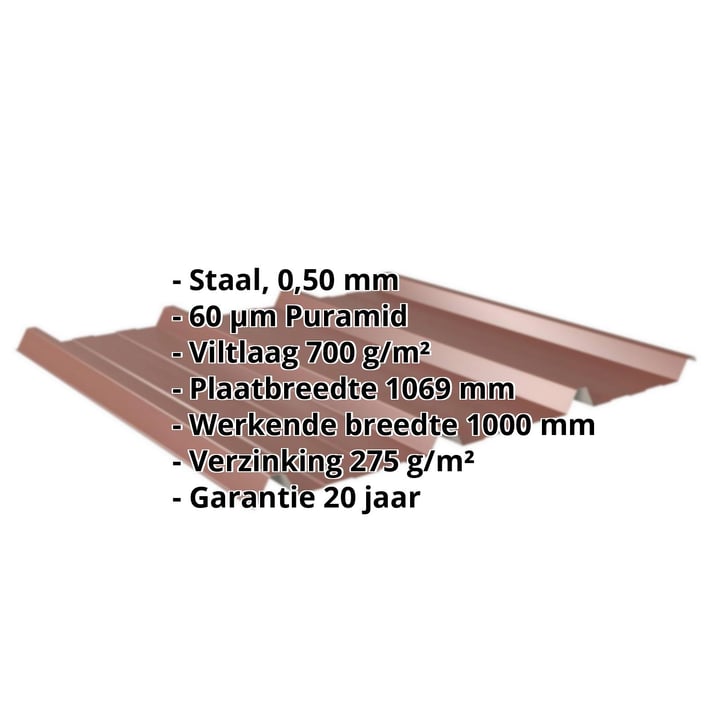 Damwandplaat 45/333 | Dak | Anti-Drup 700 g/m² | Staal 0,50 mm | 60 µm Puramid | 8012 - Roodbruin #2