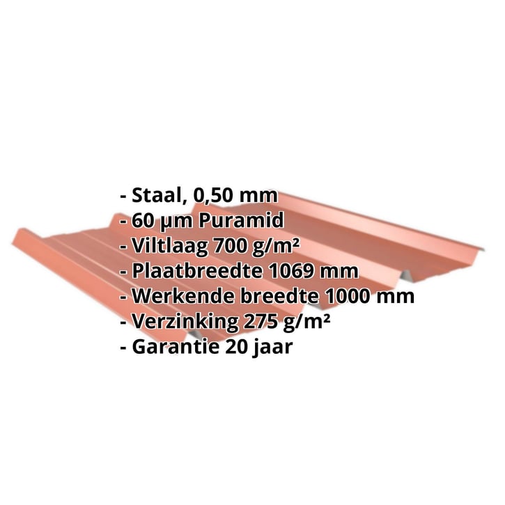 Damwandplaat 45/333 | Dak | Anti-Drup 700 g/m² | Staal 0,50 mm | 60 µm Puramid | 8004 - Koperbruin #2