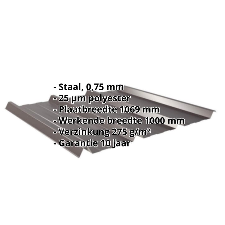 Damwandplaat 45/333 | Dak | Staal 0,75 mm | 25 µm Polyester | 8017 - Chocoladebruin #2