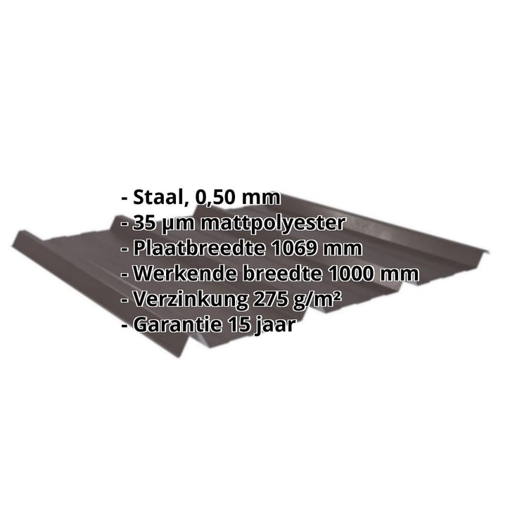 Damwandplaat 45/333 | Dak | Staal 0,50 mm | 35 µm Mattpolyester | 32 - Donkerbruin #2