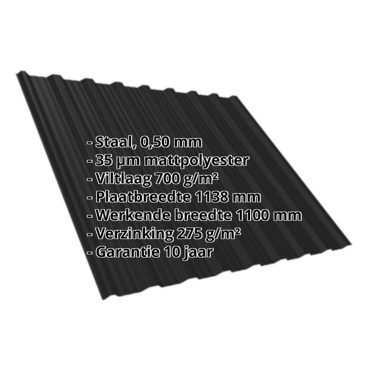 Damwandplaat T18DR | Dak | Anti-Drup 700 g/m² | Staal 0,50 mm | 35 µm Mattpolyester | 033 - Zwart #2