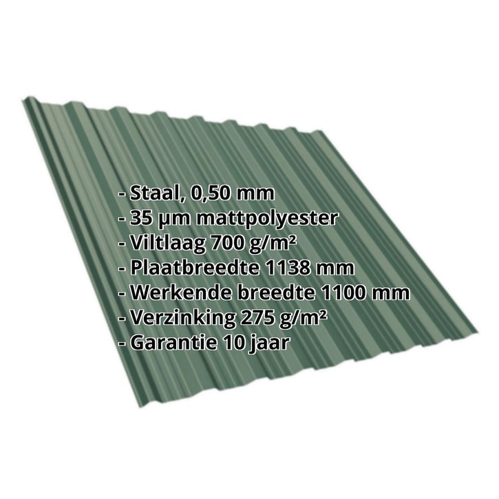 Damwandplaat T18DR | Dak | Anti-Drup 700 g/m² | Staal 0,50 mm | 35 µm Mattpolyester | 6005 - Mosgroen #2