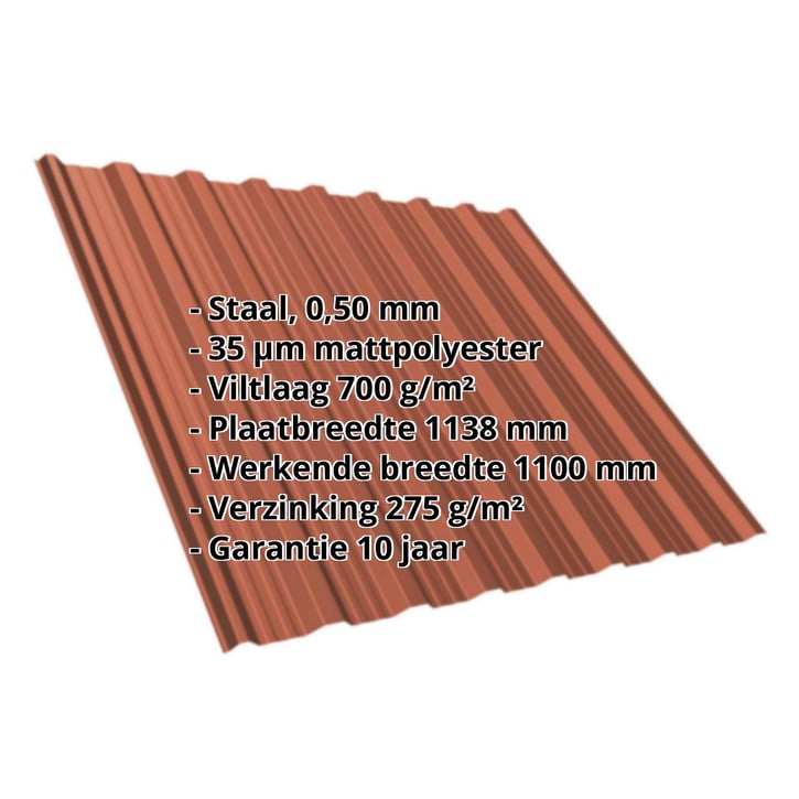 Damwandplaat T18DR | Dak | Anti-Drup 700 g/m² | Staal 0,50 mm | 35 µm Mattpolyester | 750 - Tegelrood #2