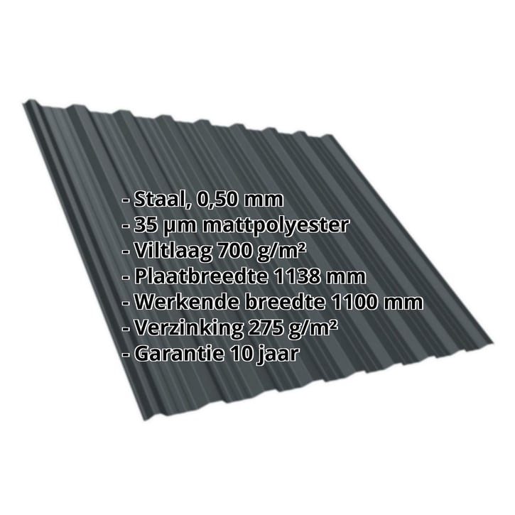 Damwandplaat T18DR | Dak | Anti-Drup 700 g/m² | Staal 0,50 mm | 35 µm Mattpolyester | 7016 - Antracietgrijs #2
