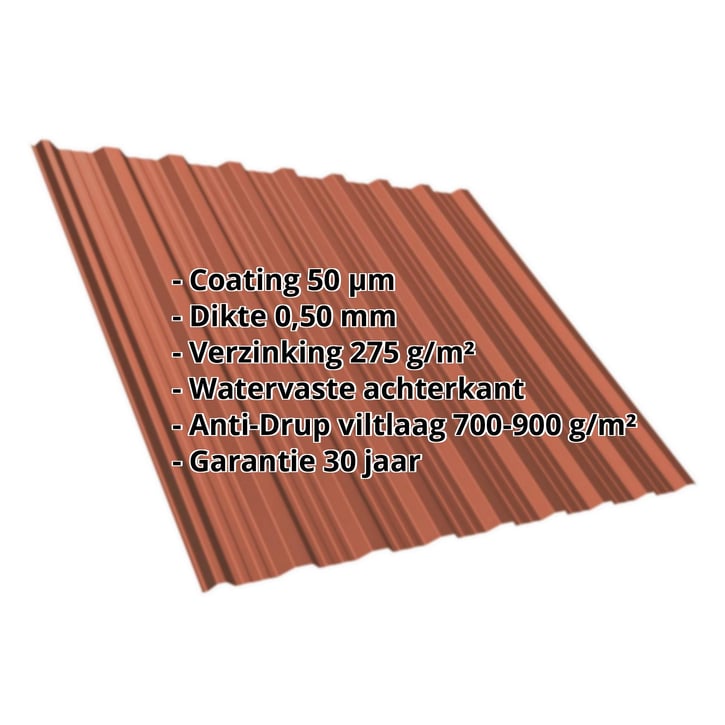 Damwandplaat T18DR | Dak | Anti-Drup 700 g/m² | Staal 0,50 mm | 50 µm PURMAT® | 750 - Tegelrood #2