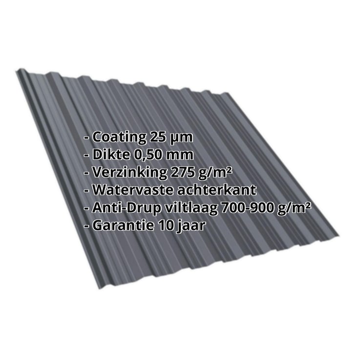 Damwandplaat T18DR | Dak | Anti-Drup 700 g/m² | Staal 0,50 mm | 25 µm Polyester | 7024 - Grafietgrijs #2