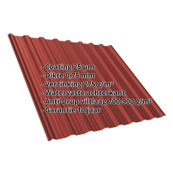 Damwandplaat T18DR | Dak | Anti-Drup 700 g/m² | Staal 0,75 mm | 25 µm Polyester | 028 - Kersrood #2