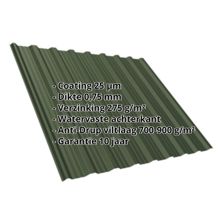 Damwandplaat T18DR | Dak | Anti-Drup 700 g/m² | Staal 0,75 mm | 25 µm Polyester | 6020 - Chroomoxydegroen #2