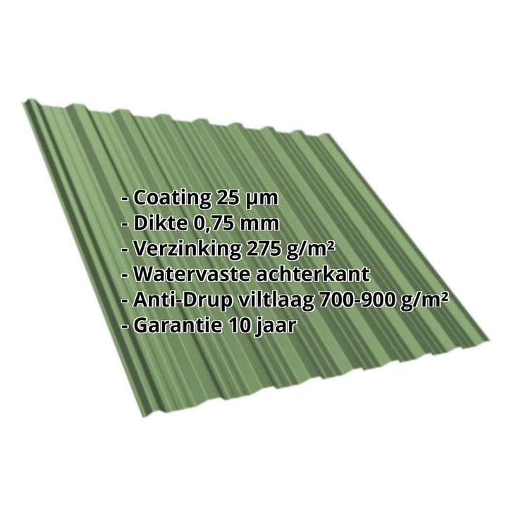 Damwandplaat T18DR | Dak | Anti-Drup 700 g/m² | Staal 0,75 mm | 25 µm Polyester | 6011 - Resedagroen #2