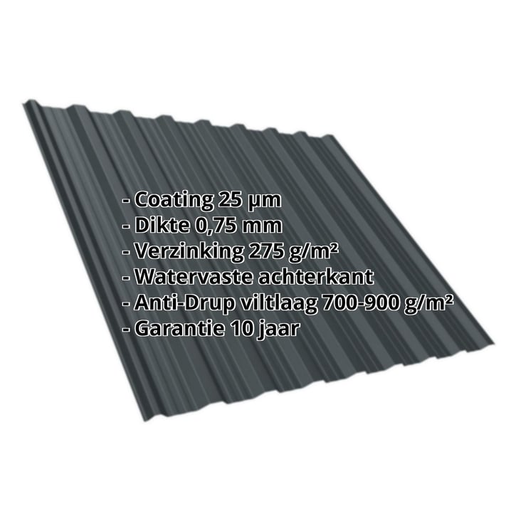 Damwandplaat T18DR | Dak | Anti-Drup 700 g/m² | Staal 0,75 mm | 25 µm Polyester | 7016 - Antracietgrijs #2
