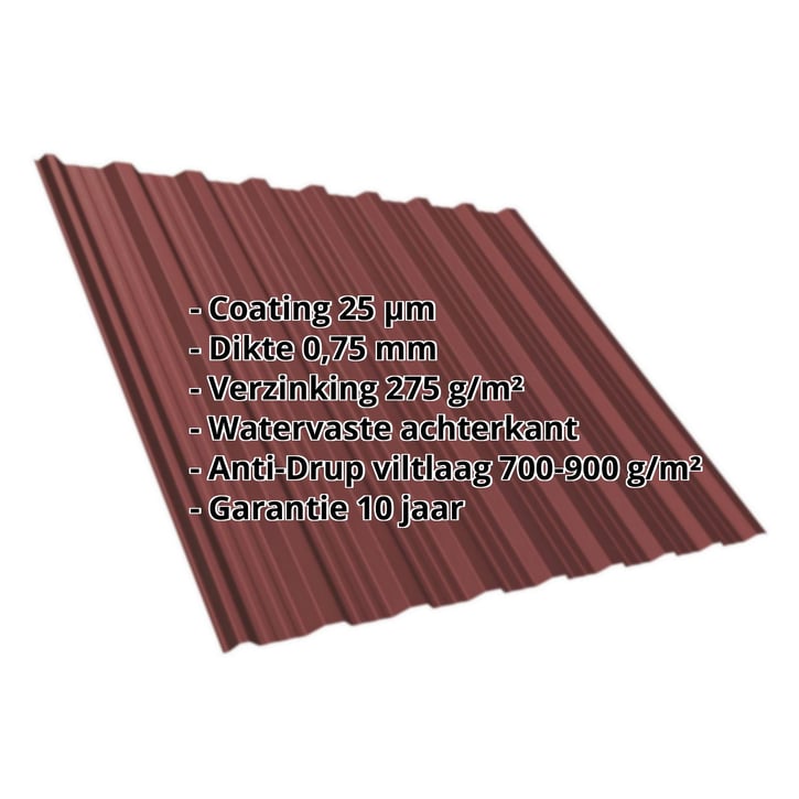 Damwandplaat T18DR | Dak | Anti-Drup 700 g/m² | Staal 0,75 mm | 25 µm Polyester | 8012 - Roodbruin #2