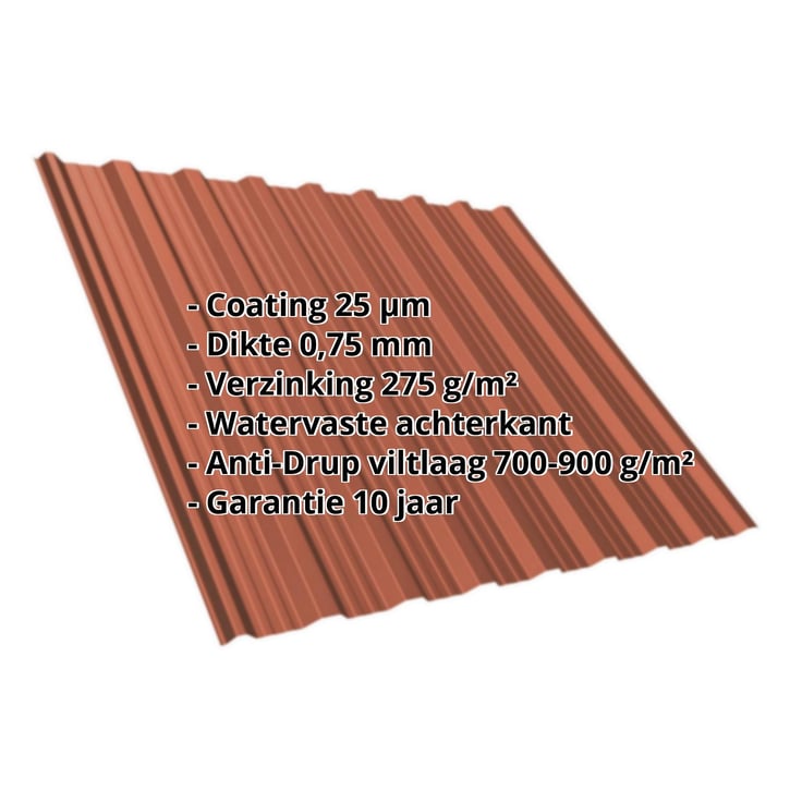 Damwandplaat T18DR | Dak | Anti-Drup 700 g/m² | Staal 0,75 mm | 25 µm Polyester | 8004 - Koperbruin #2