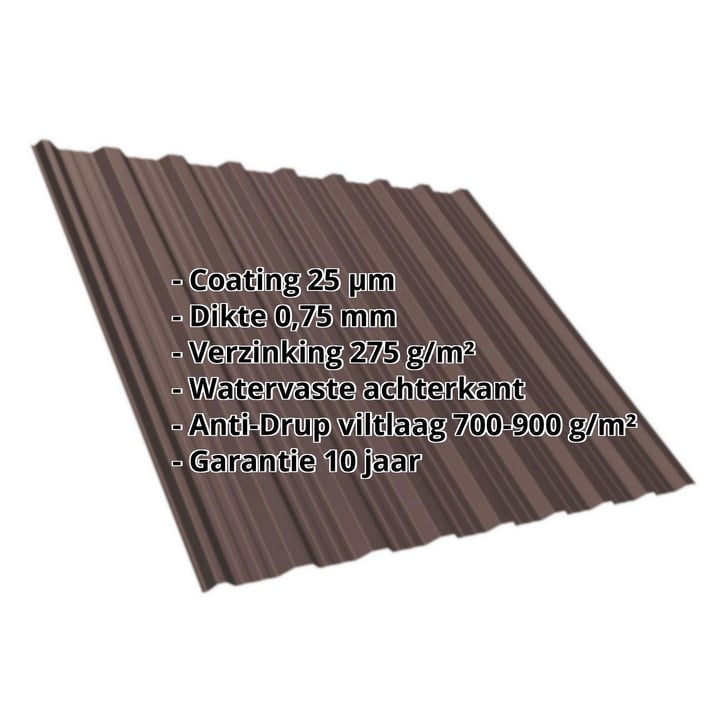Damwandplaat T18DR | Dak | Anti-Drup 700 g/m² | Staal 0,75 mm | 25 µm Polyester | 8017 - Chocoladebruin #2