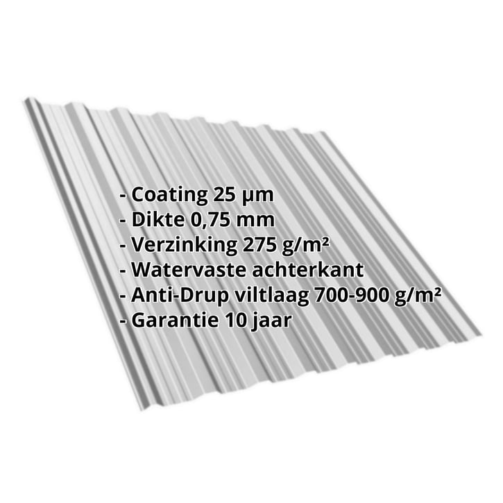 Damwandplaat T18DR | Dak | Anti-Drup 700 g/m² | Staal 0,75 mm | 25 µm Polyester | 9006 - Zilver-Metallic #2