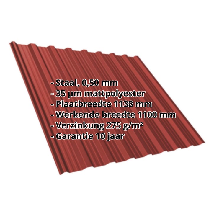 Damwandplaat T18DR | Dak | Staal 0,50 mm | 35 µm Mattpolyester | 028 - Kersrood #2
