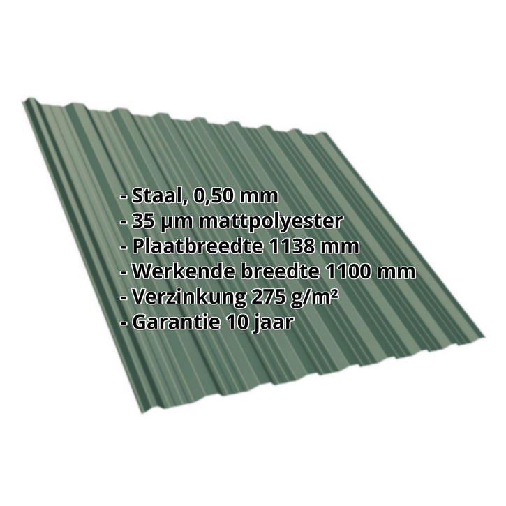 Damwandplaat T18DR | Dak | Staal 0,50 mm | 35 µm Mattpolyester | 6005 - Mosgroen #2